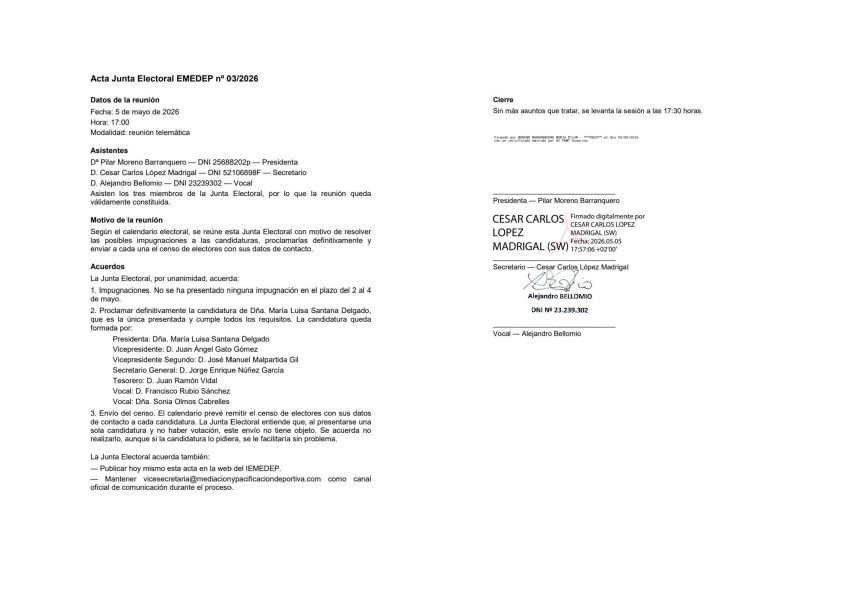 Acta Junta Electoral IEMEDEP 03 20261