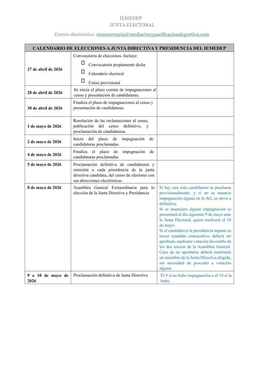 Calendario electoral IEMEDEP 2026 1